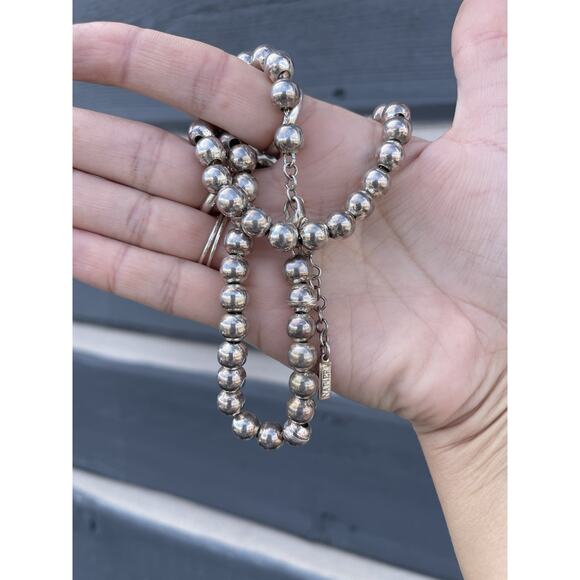 VTG Sterling Plated Oxidized Pearls Beaded Necklace 16”-18” Southwestern Napier - Picture 3 of 9